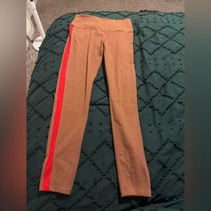 PINK Victoria's Secret Tan Leggings with Red Side Stripe